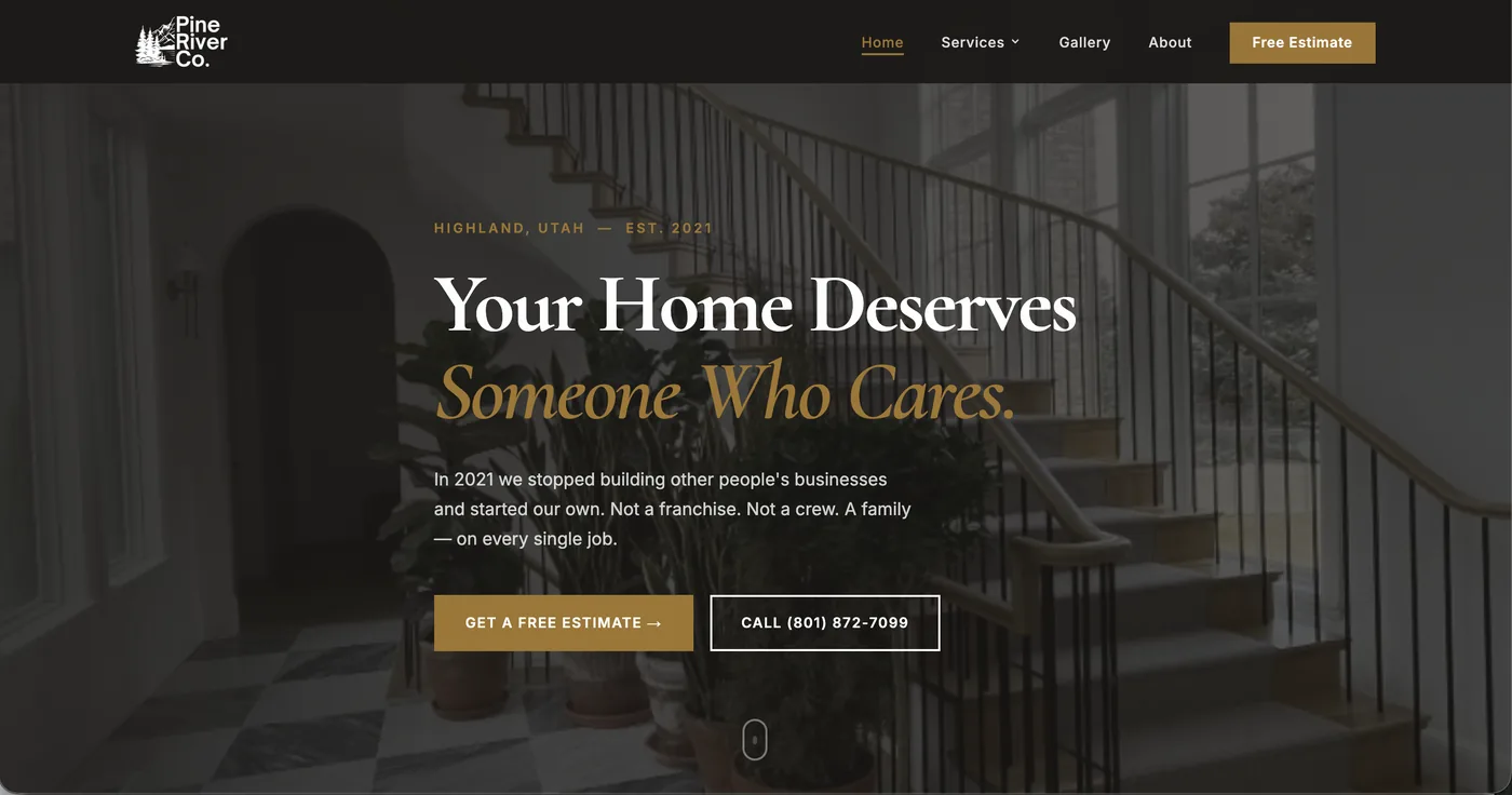 Pine River Construction homepage